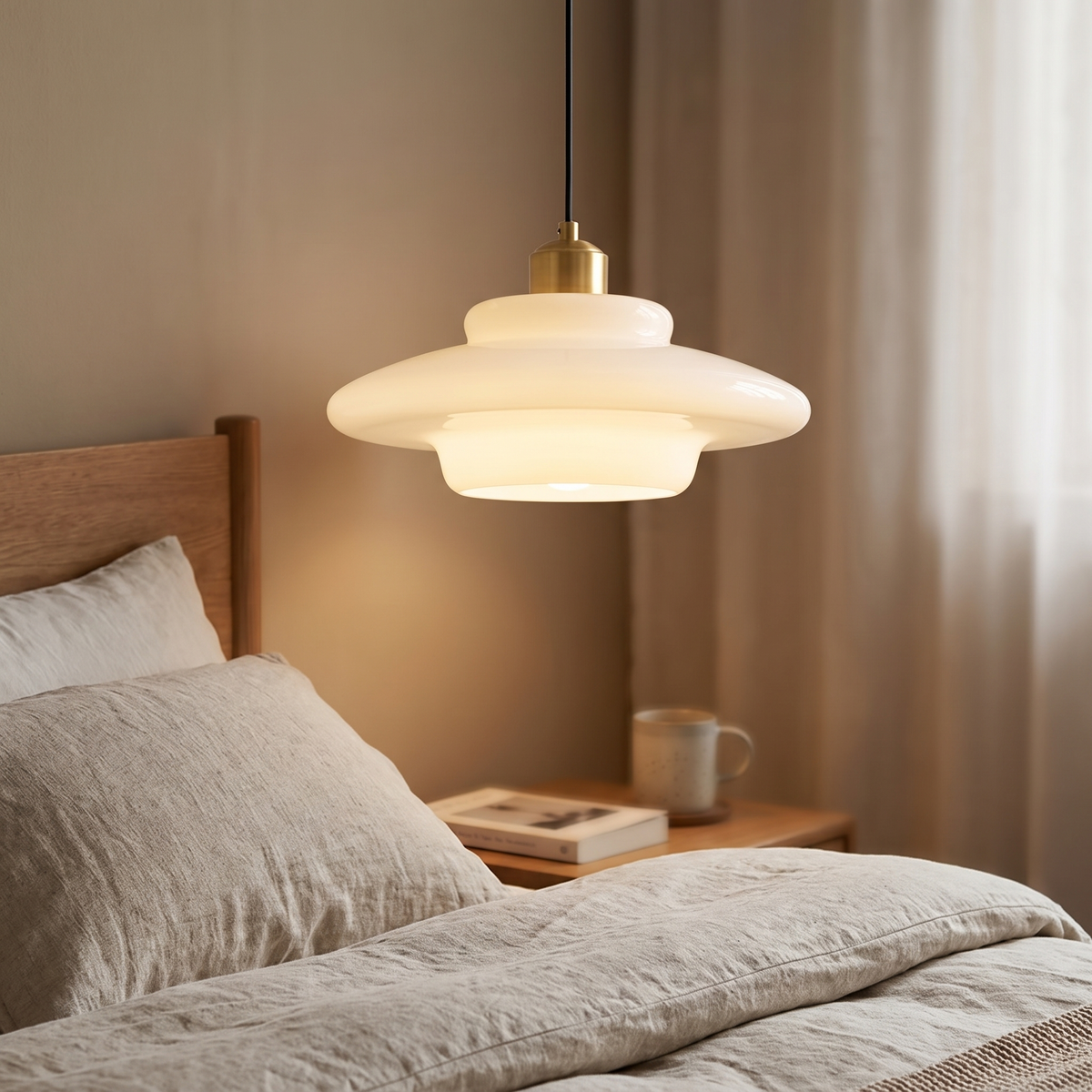 Stacked Opal Glass Disc Pendant Light - styled