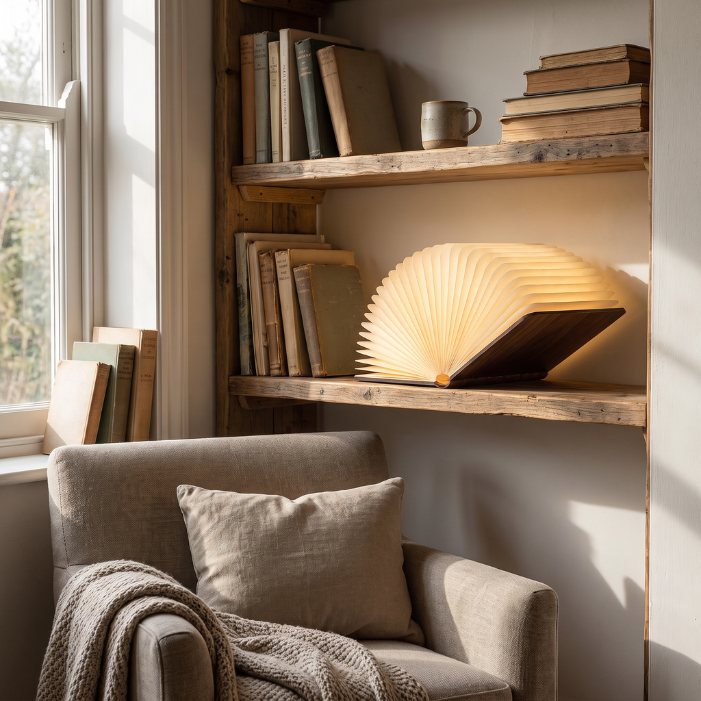 Foldable Wooden Book LED Lamp - styled