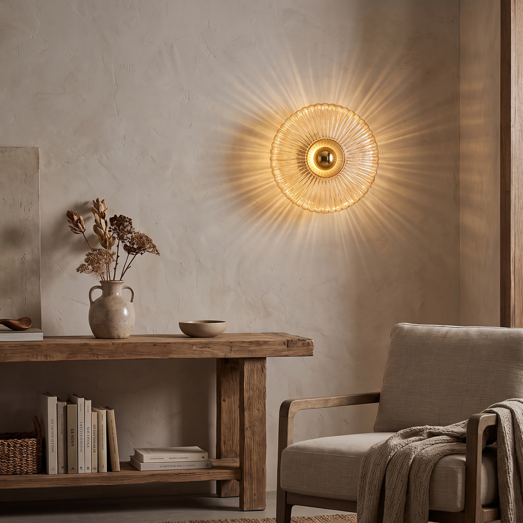 Ribbed Glass Fan Disc Wall Sconce - styled