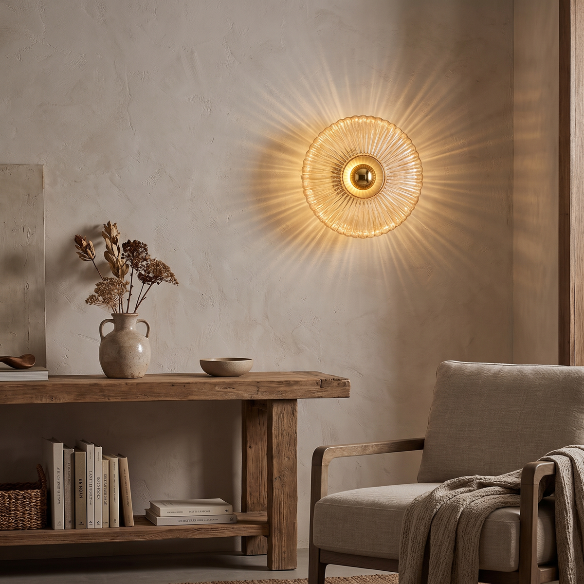 Ribbed Glass Fan Disc Wall Sconce - styled