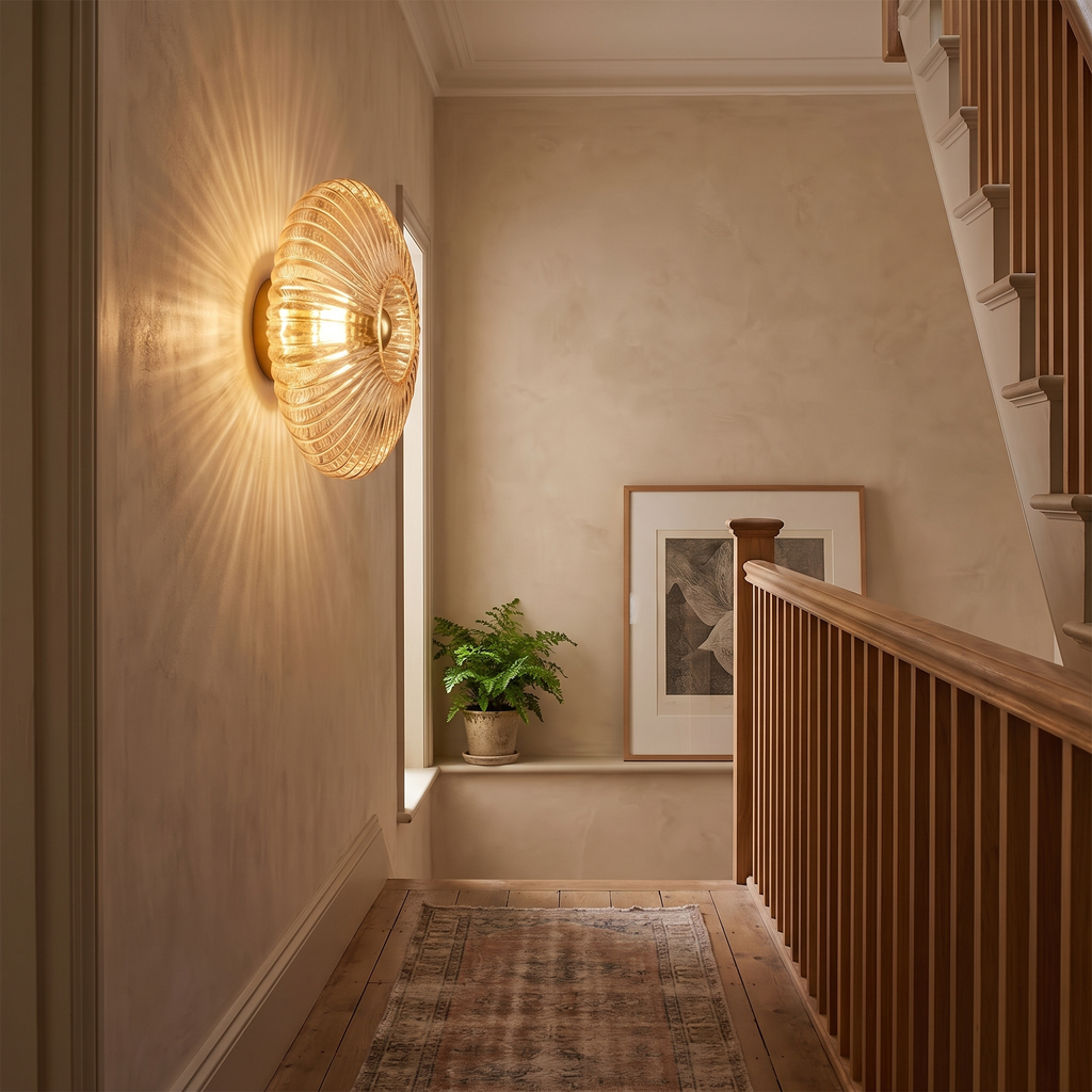 Ribbed Glass Fan Disc Wall Sconce - styled