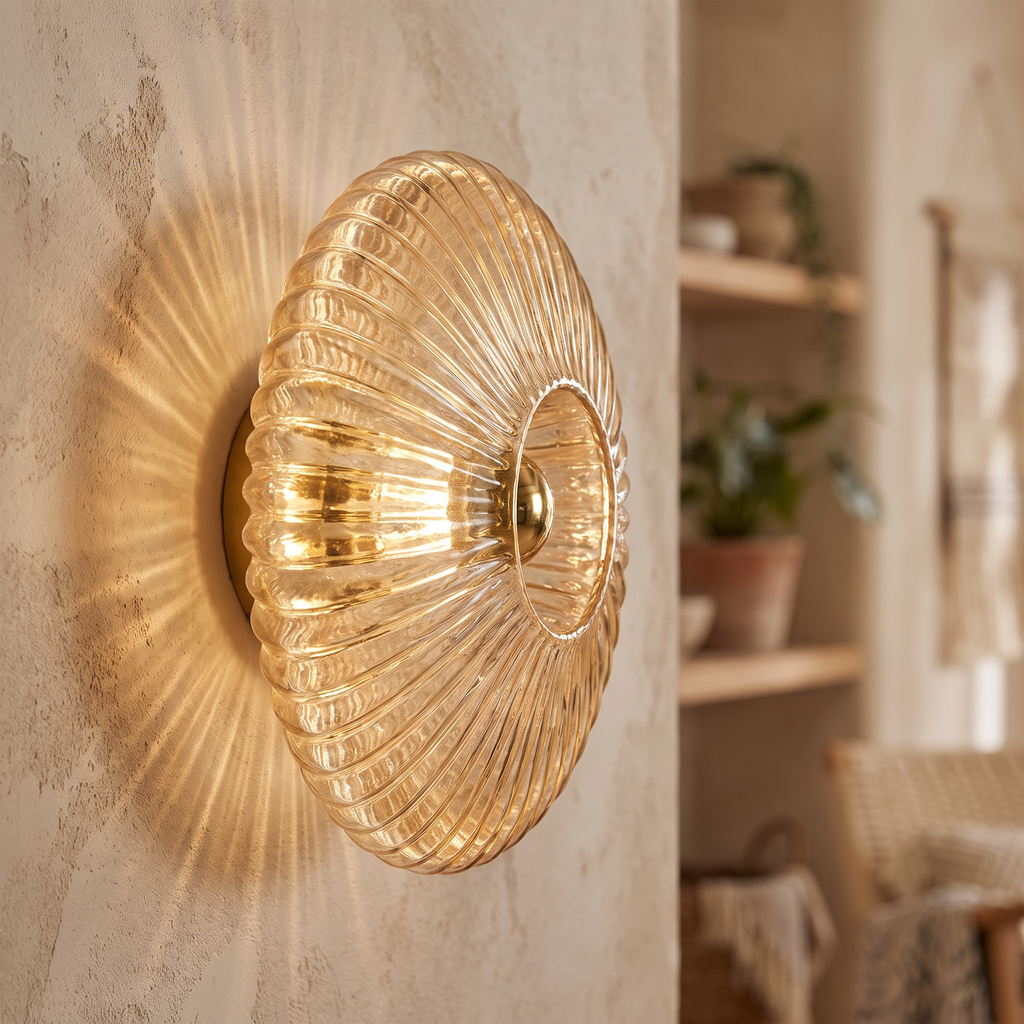 Ribbed Glass Fan Disc Wall Sconce - styled