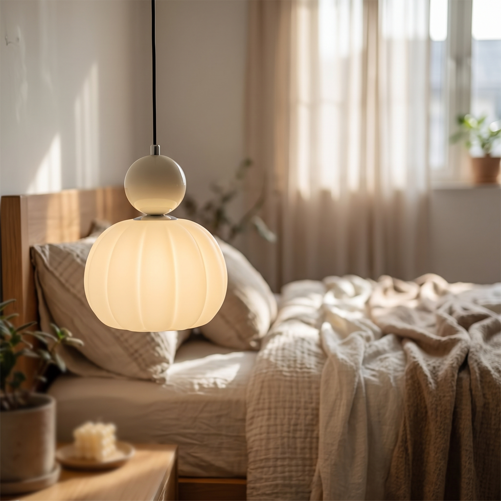 Ribbed Glass Pumpkin Pendant Light - styled