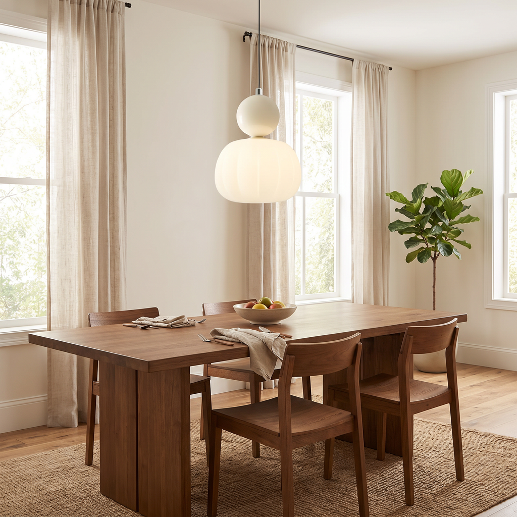 Ribbed Glass Pumpkin Pendant Light - styled