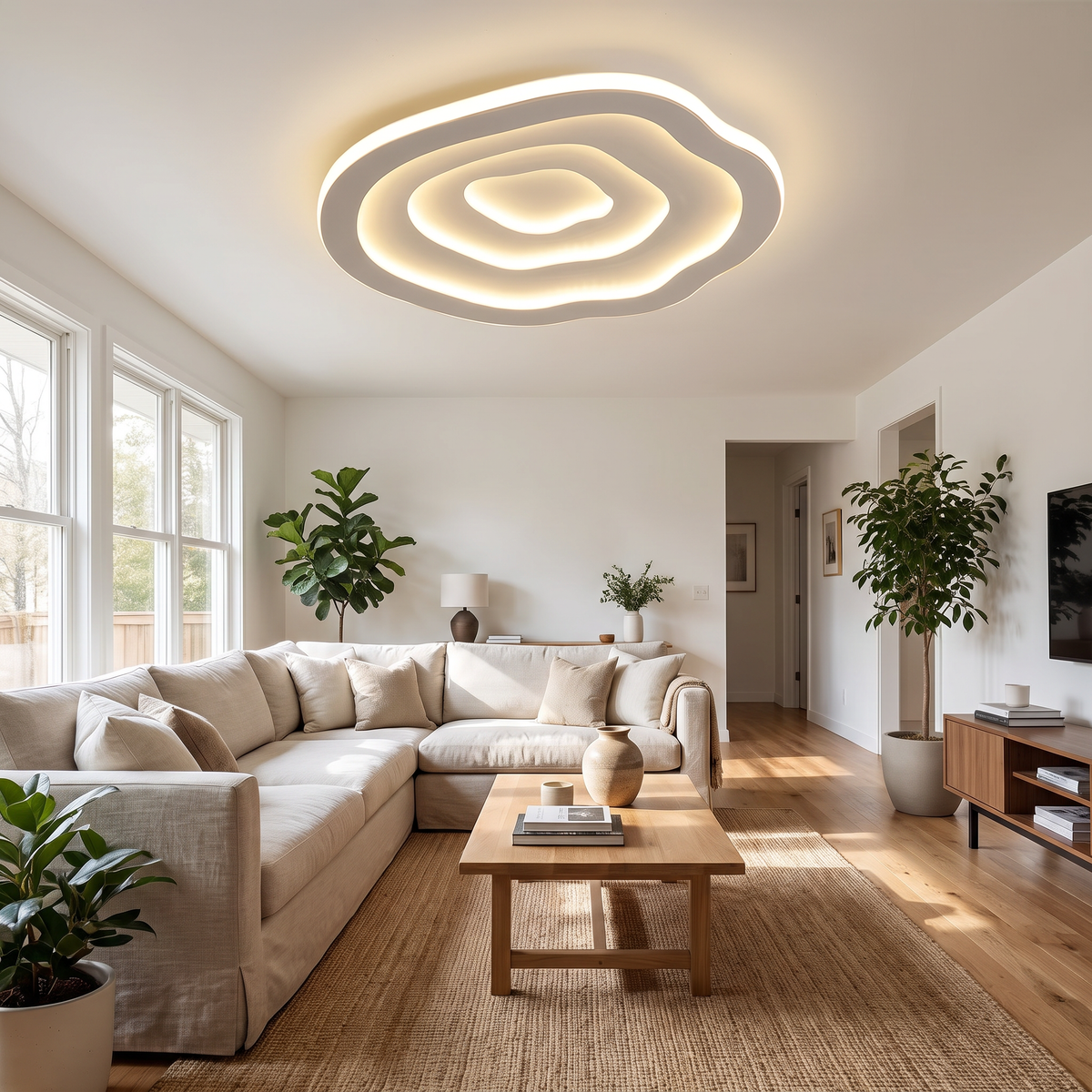 Rippled Acrylic LED Flush Ceiling Light - styled