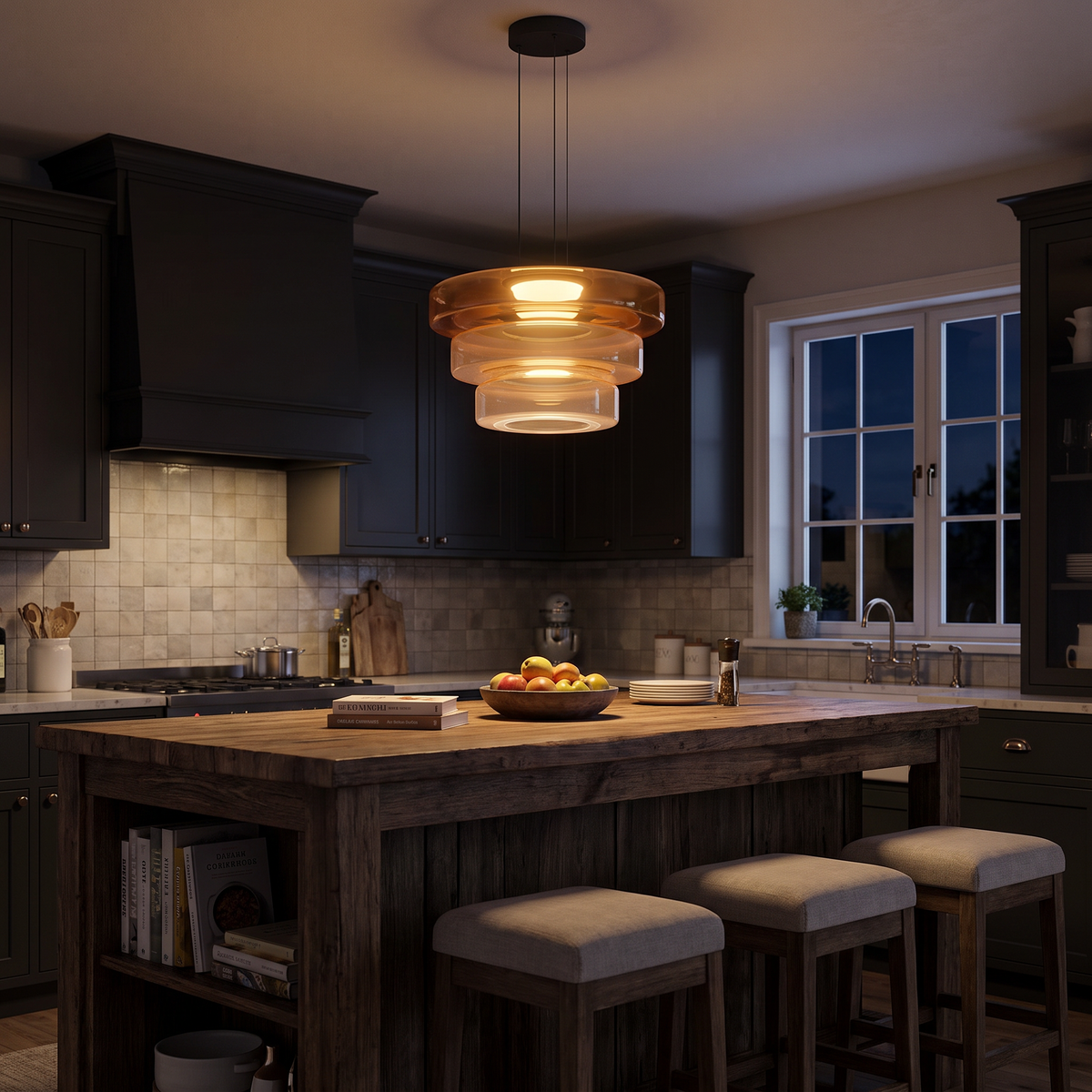 Tiered Coloured Glass LED Pendant Light - styled