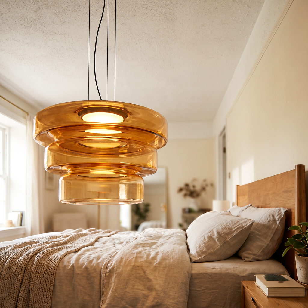 Tiered Coloured Glass LED Pendant Light - styled