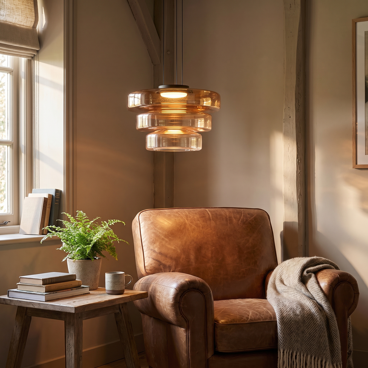 Tiered Coloured Glass LED Pendant Light - styled