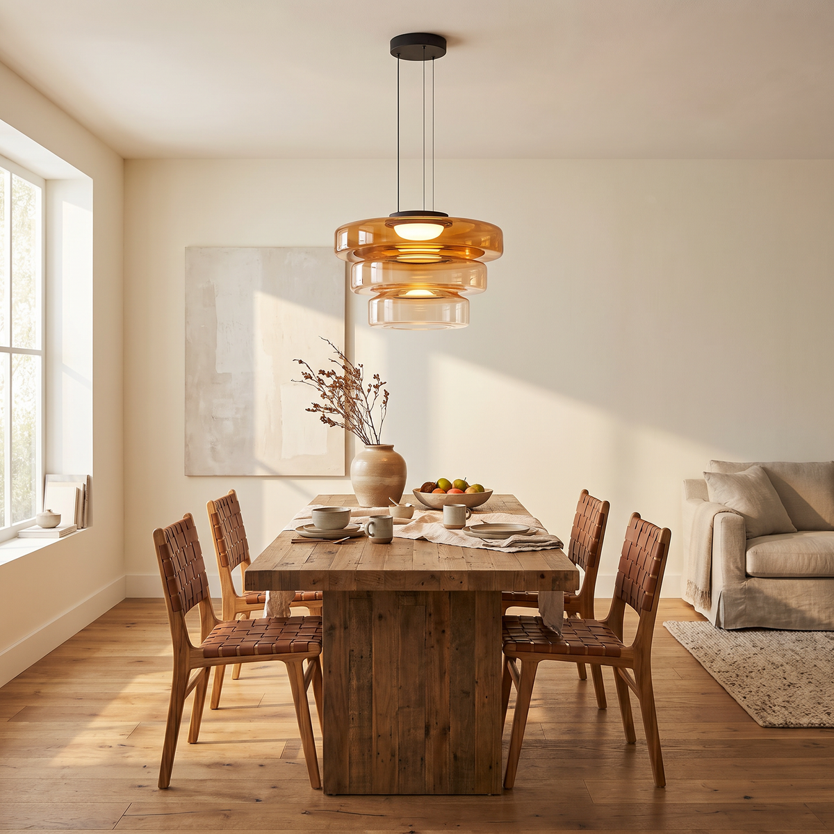 Tiered Coloured Glass LED Pendant Light - styled