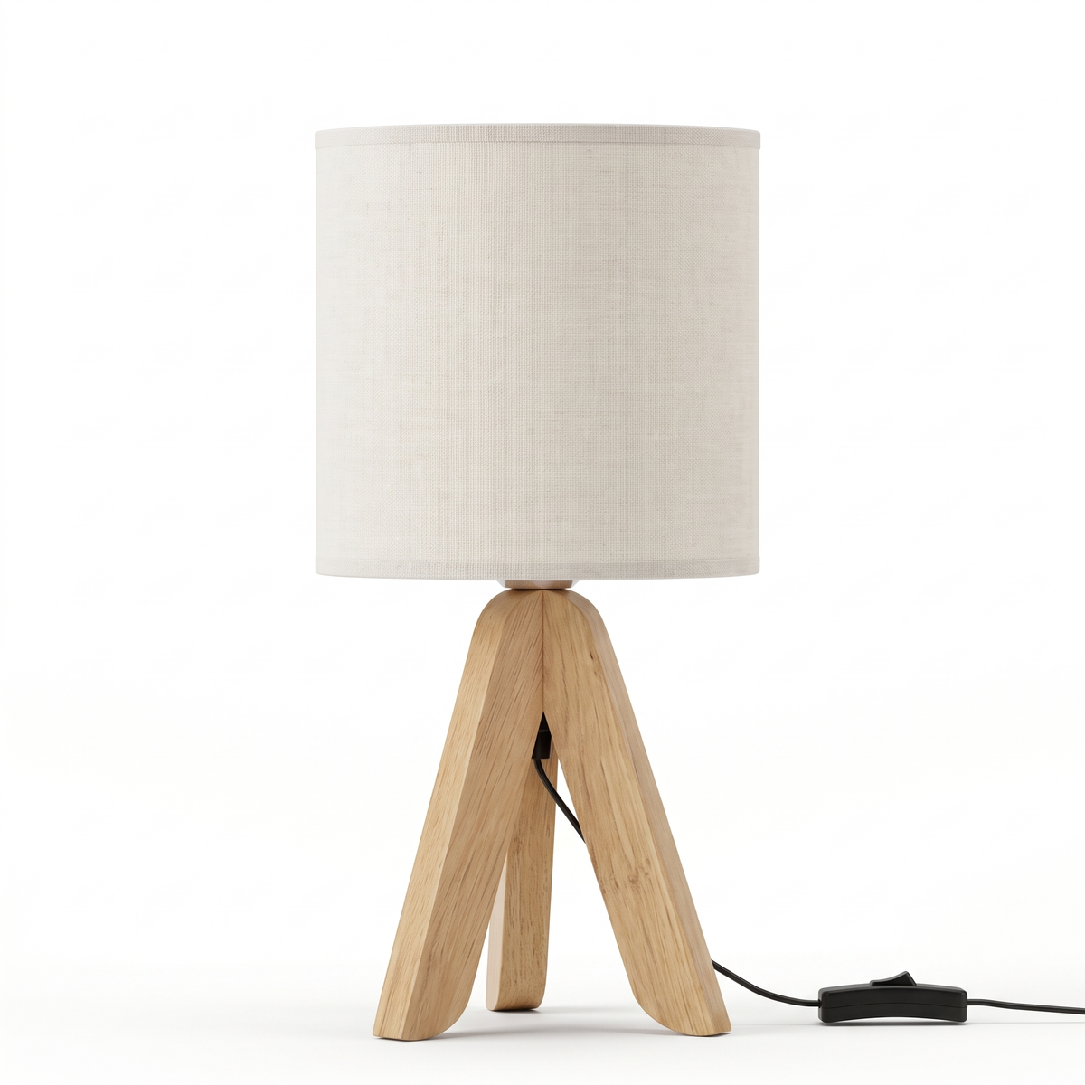 Wooden Tripod Fabric Shade Table Lamp