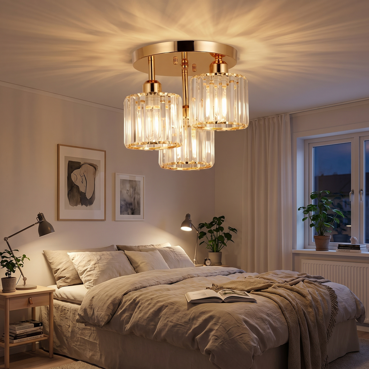 Crystal Cylinder 3-Light Semi-Flush Ceiling Light - styled