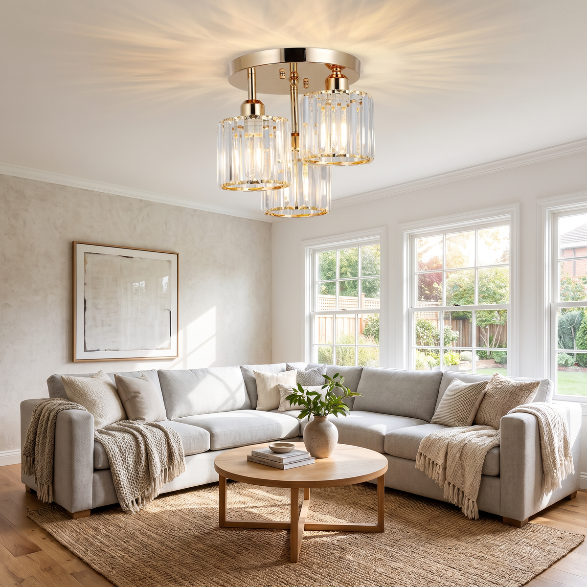 Crystal Cylinder 3-Light Semi-Flush Ceiling Light - styled