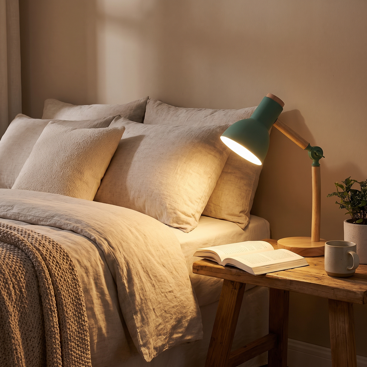 Wooden Swing-Arm Cone Desk Lamp - styled