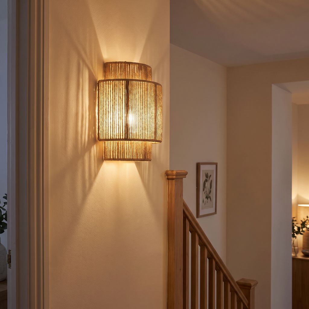 Handwoven Rattan Rope Wall Lamp - styled