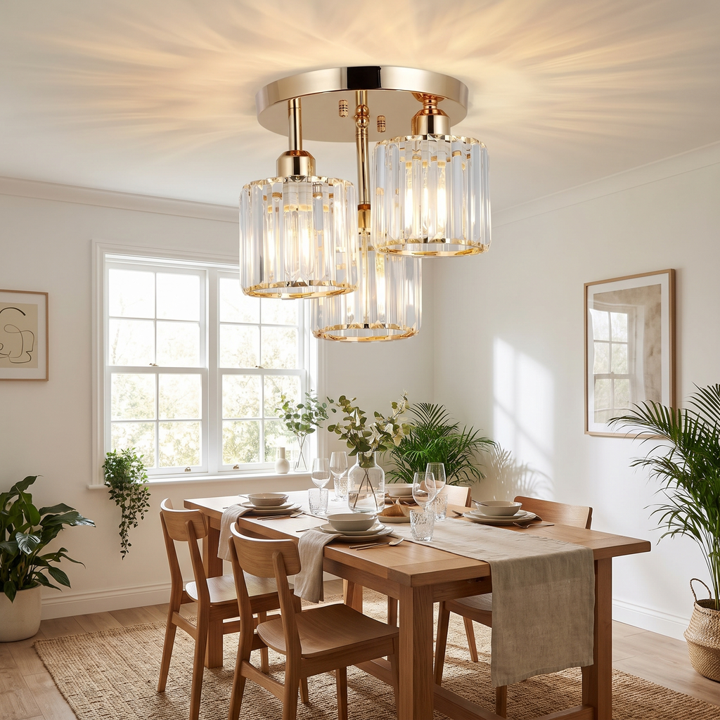 Crystal Cylinder 3-Light Semi-Flush Ceiling Light - styled