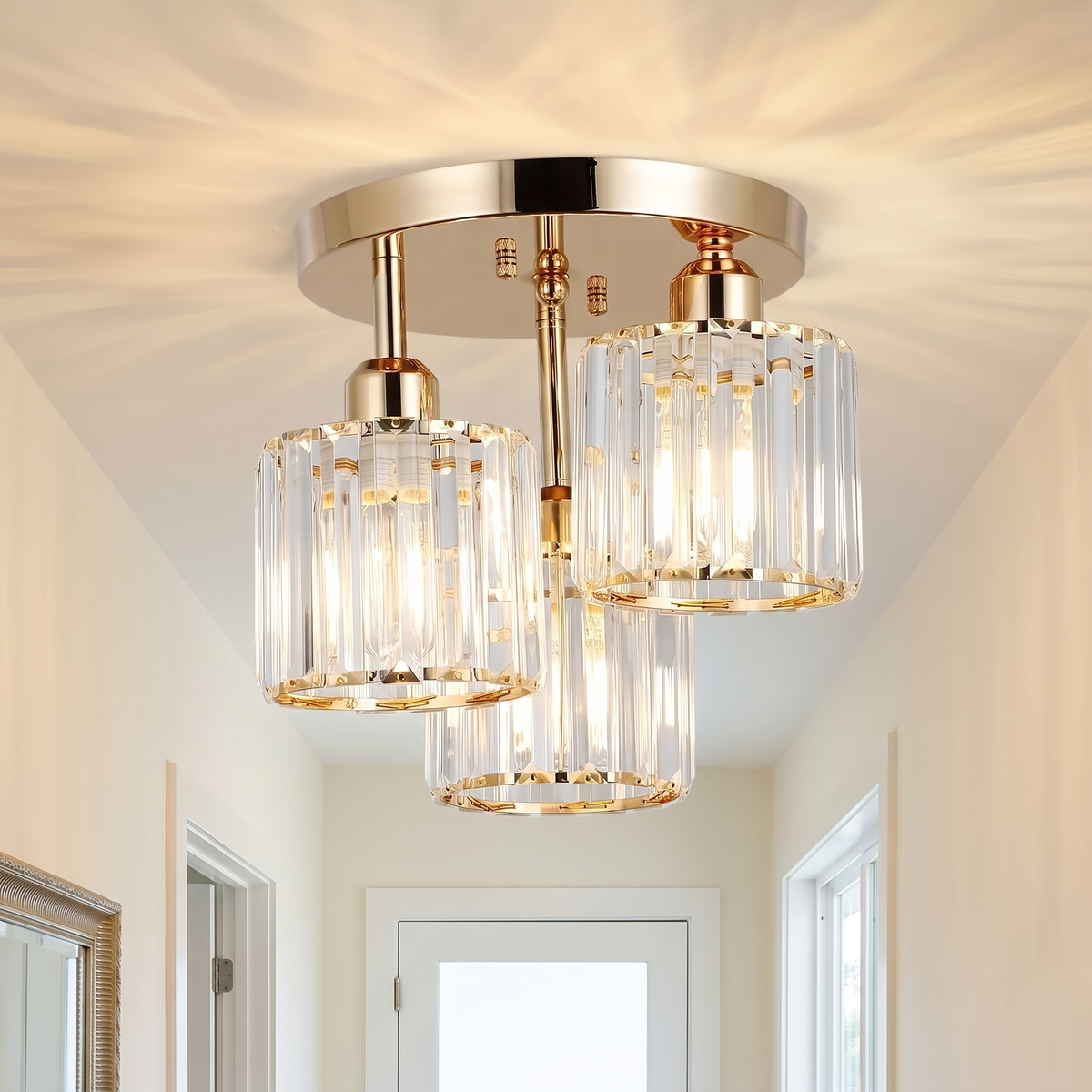 Crystal Cylinder 3-Light Semi-Flush Ceiling Light - styled