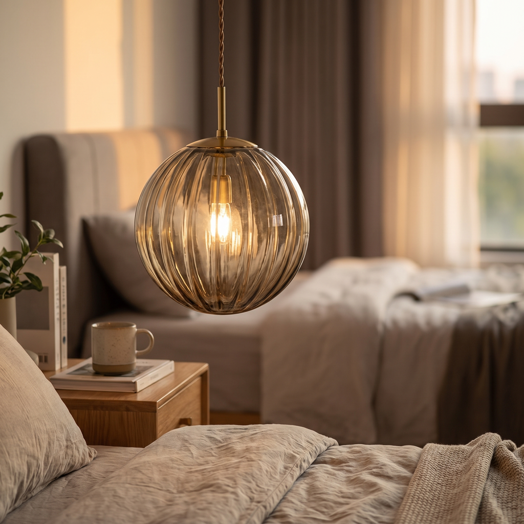 Ribbed Glass Globe Pendant Light - styled