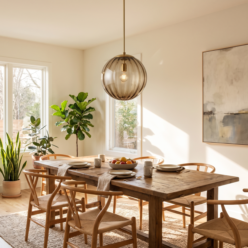 Ribbed Glass Globe Pendant Light - styled