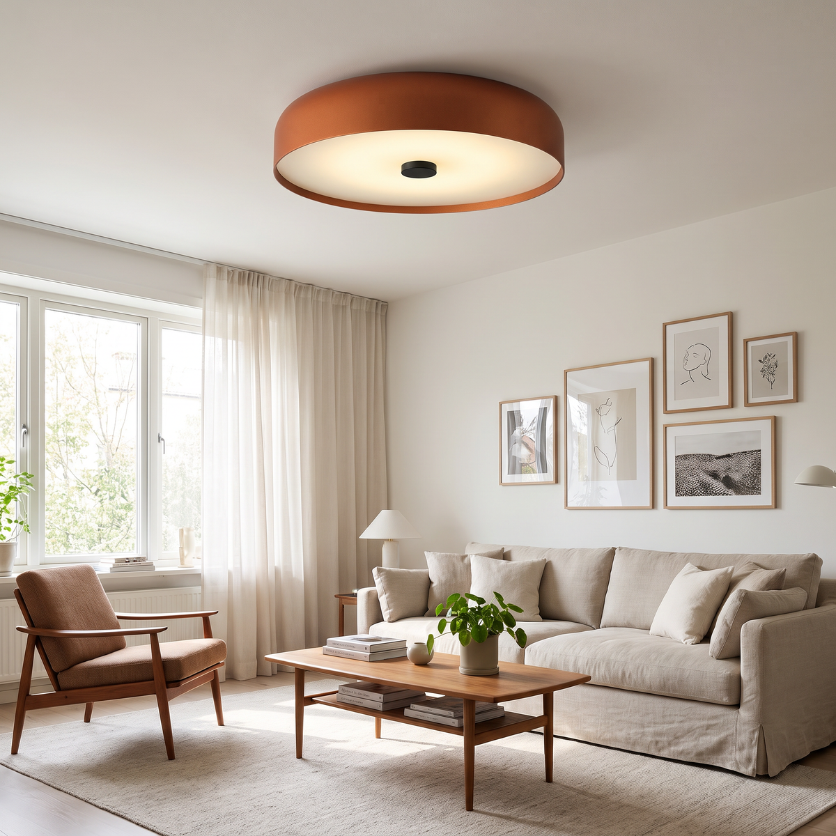 Retro Drum LED Flush Ceiling Light - styled