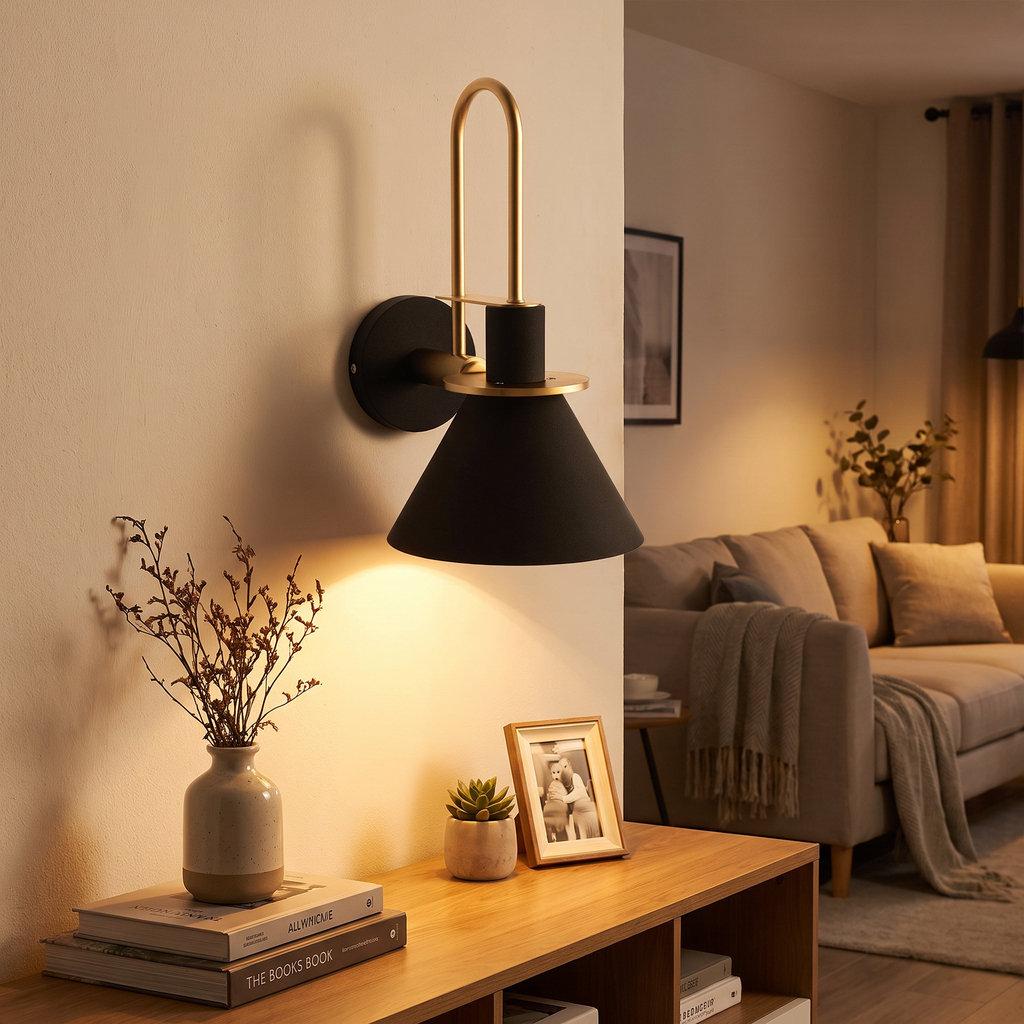 Arc Arm Cone Shade Wall Lamp - styled