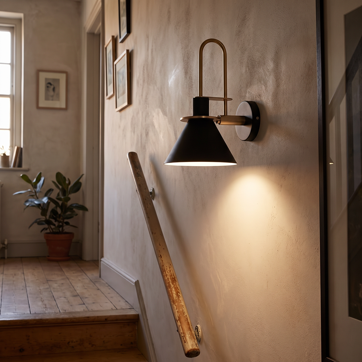 Arc Arm Cone Shade Wall Lamp - styled