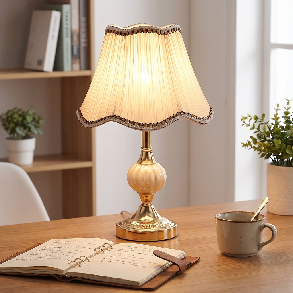 Scalloped Pleated Shade Urn Table Lamp - styled
