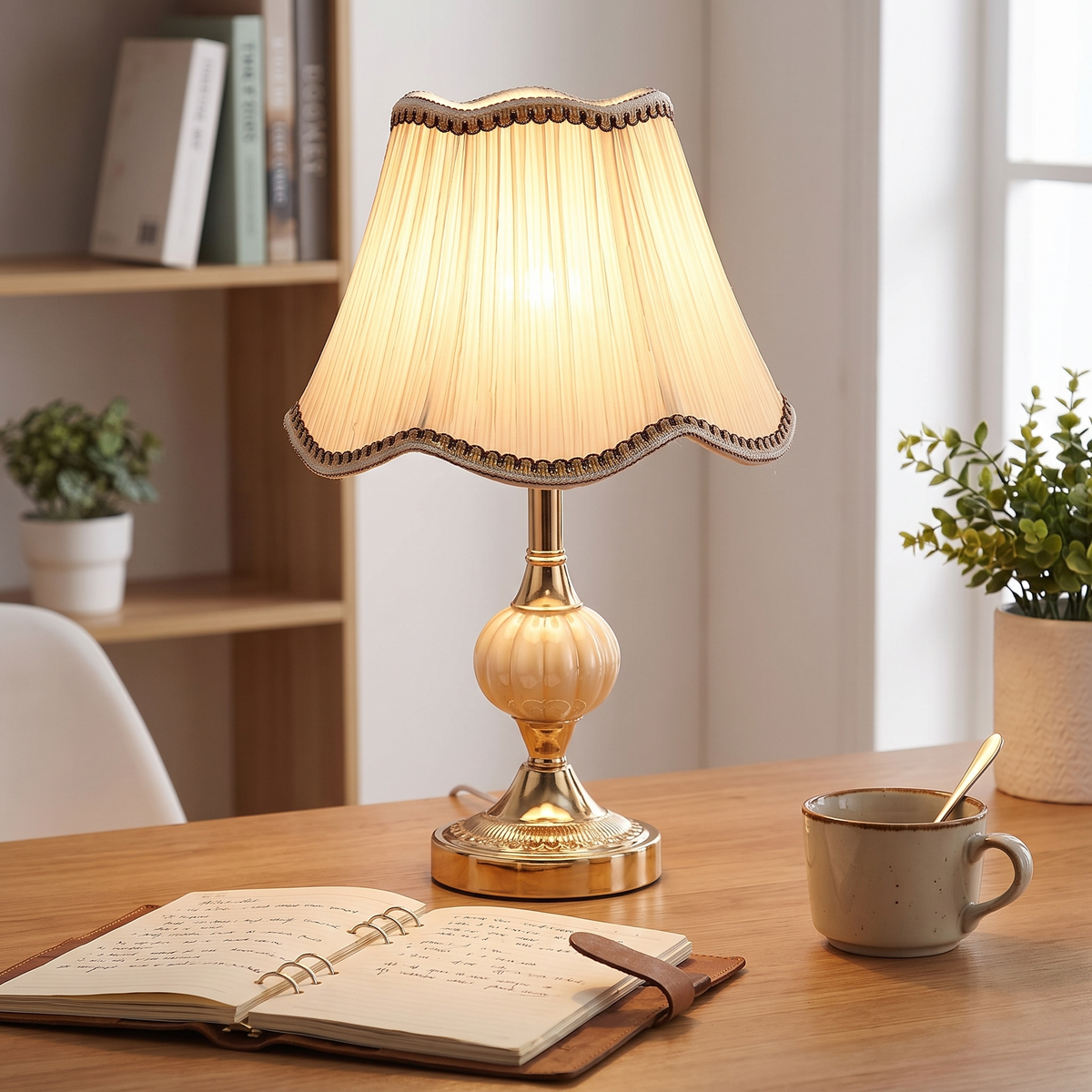 Scalloped Pleated Shade Urn Table Lamp - styled