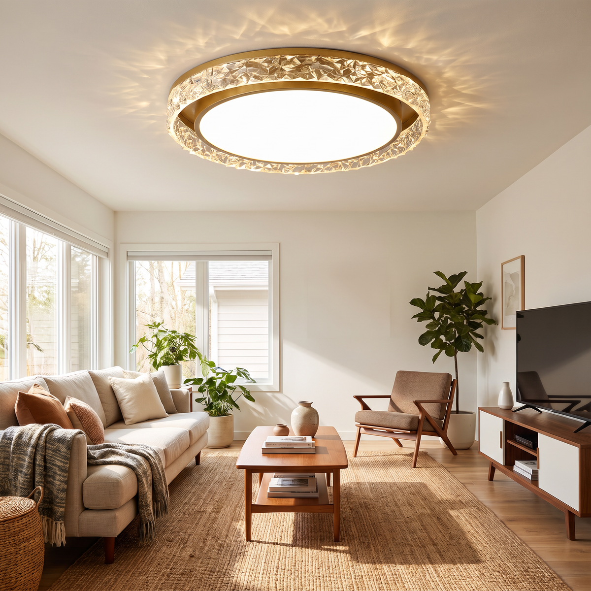 Crystal Ring LED Flush Ceiling Light - styled