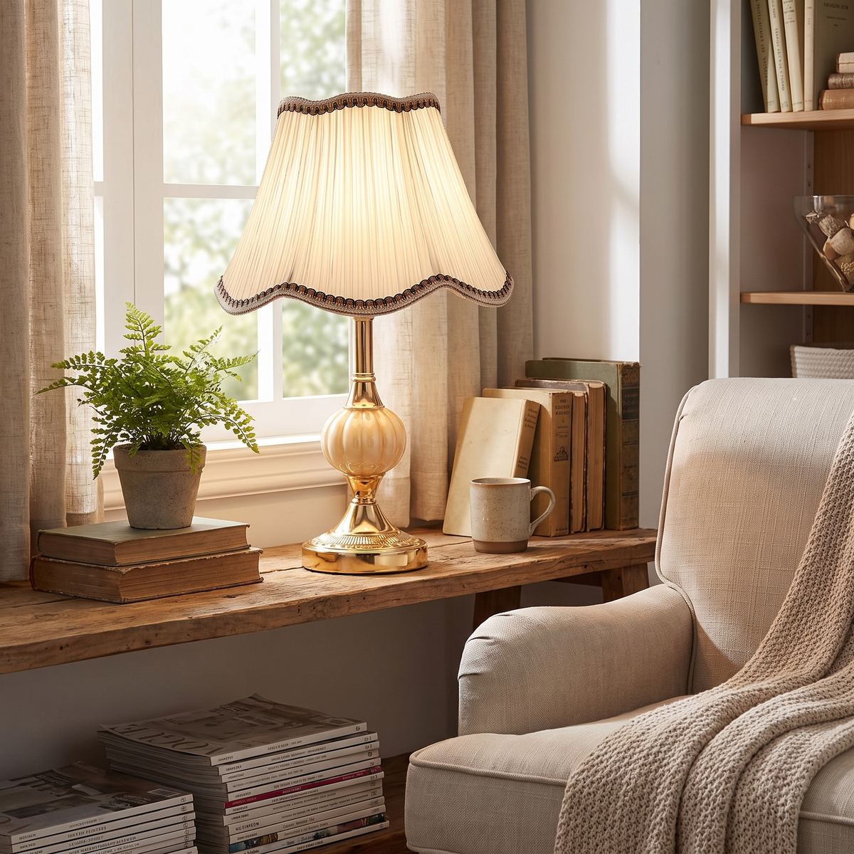 Scalloped Pleated Shade Urn Table Lamp - styled