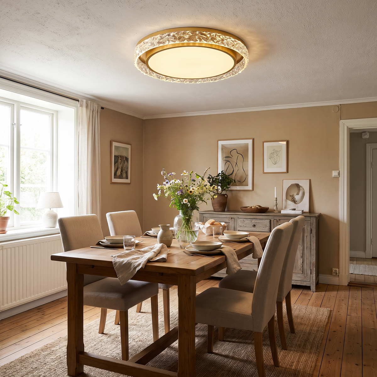 Crystal Ring LED Flush Ceiling Light - styled