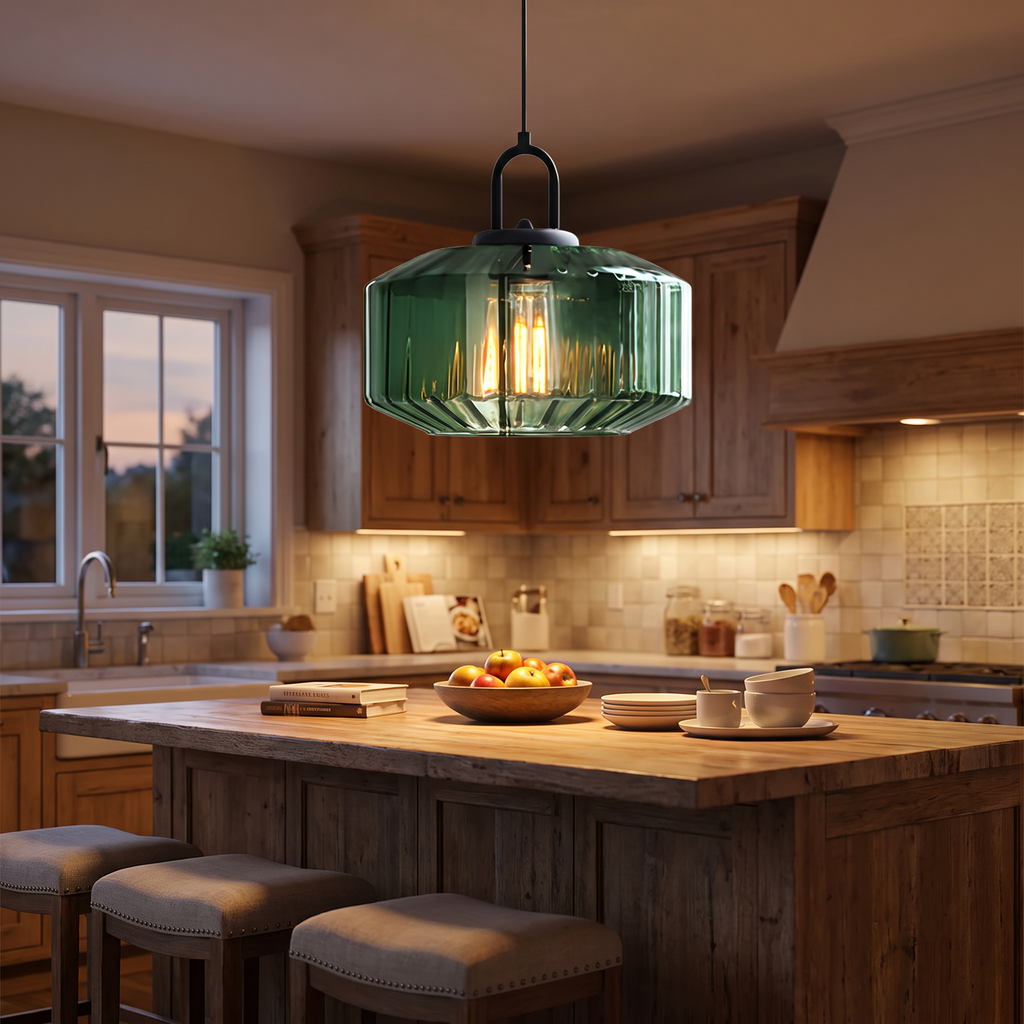Ribbed Glass Lantern Pendant Light - styled