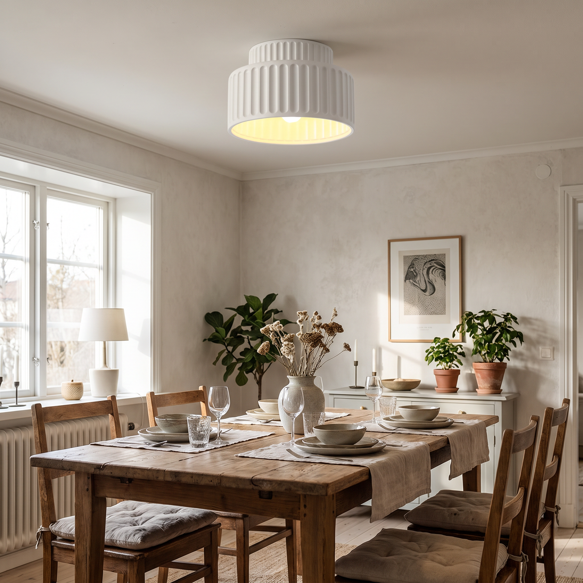 Ribbed Tiered Resin Ceiling Light - styled