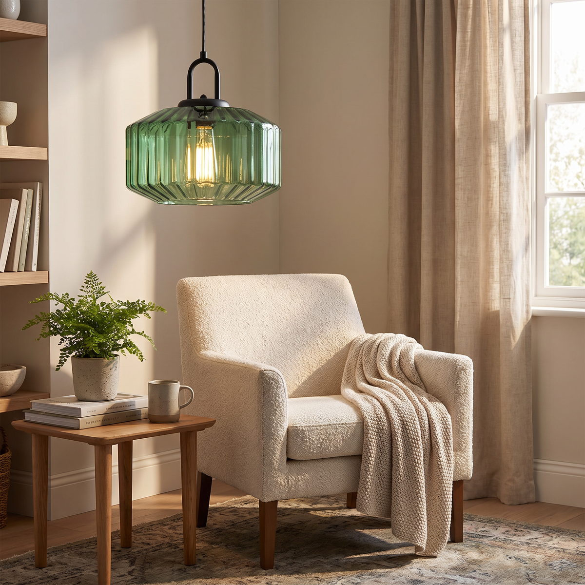Ribbed Glass Lantern Pendant Light - styled