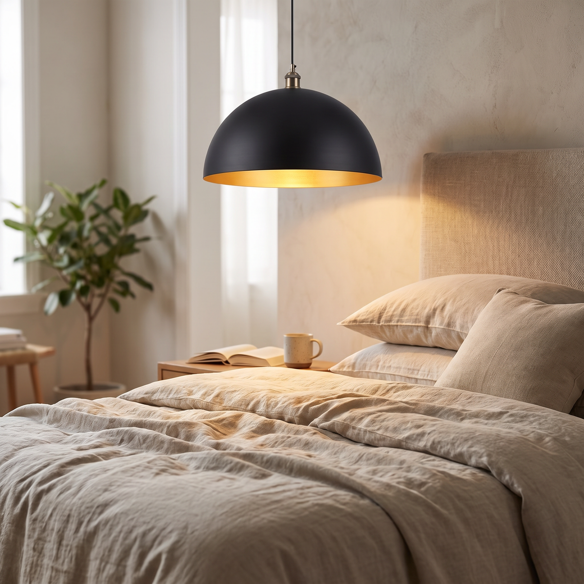 Black Metal Dome Pendant Light - styled