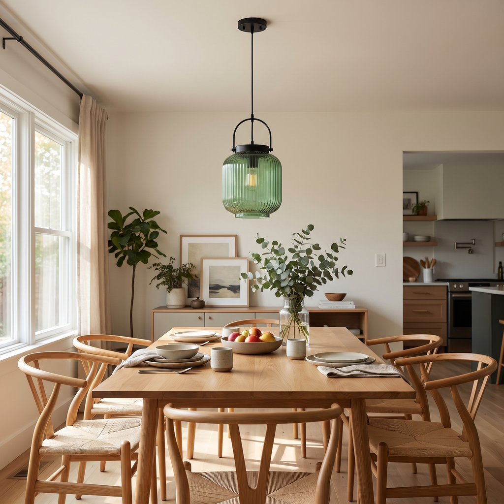 Ribbed Glass Lantern Pendant Light - styled