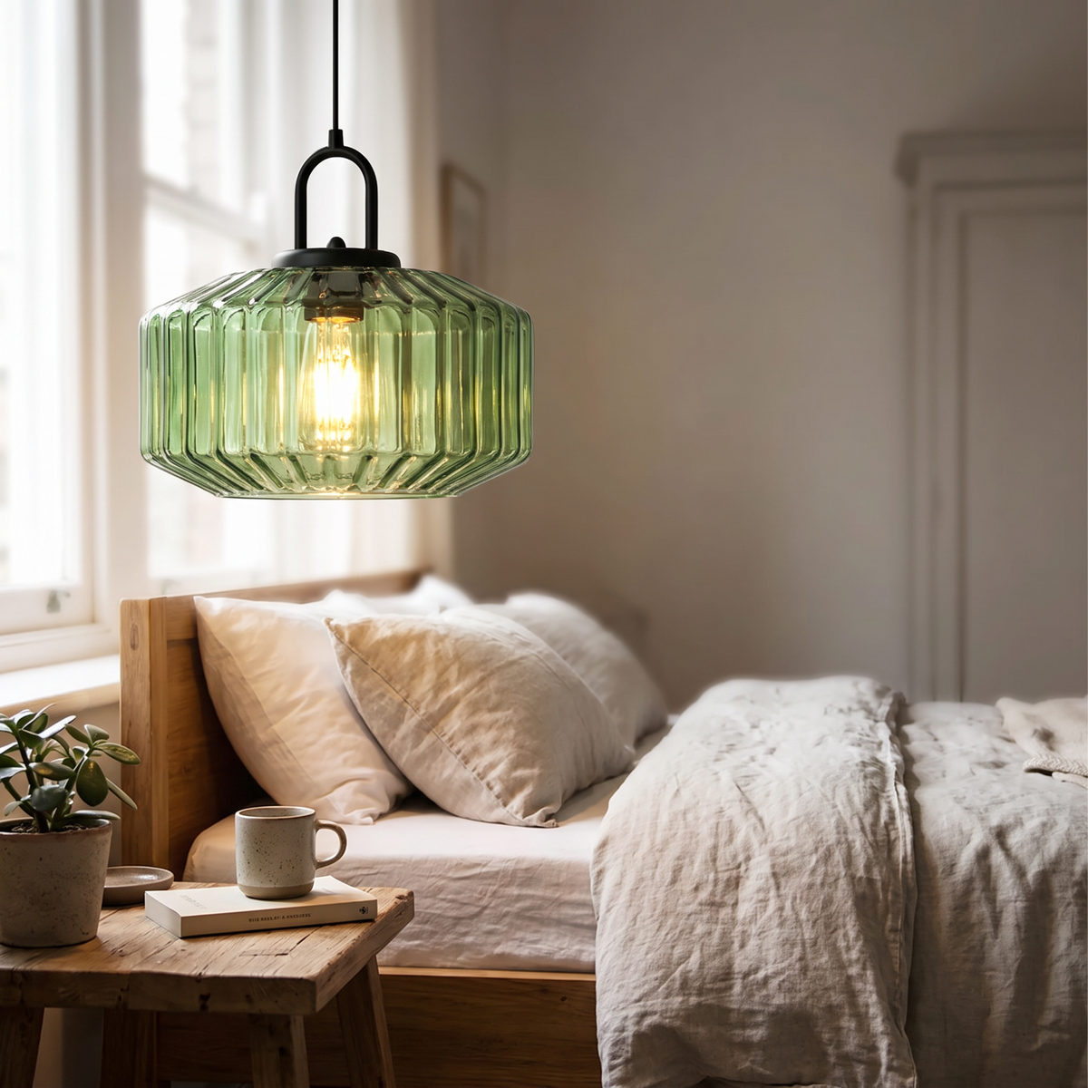 Ribbed Glass Lantern Pendant Light - styled