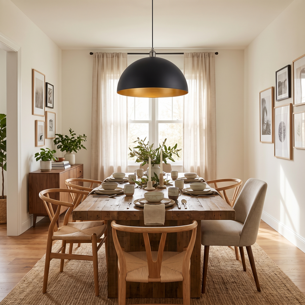 Black Metal Dome Pendant Light - styled