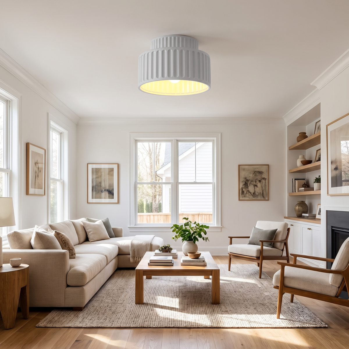 Ribbed Tiered Resin Ceiling Light - styled