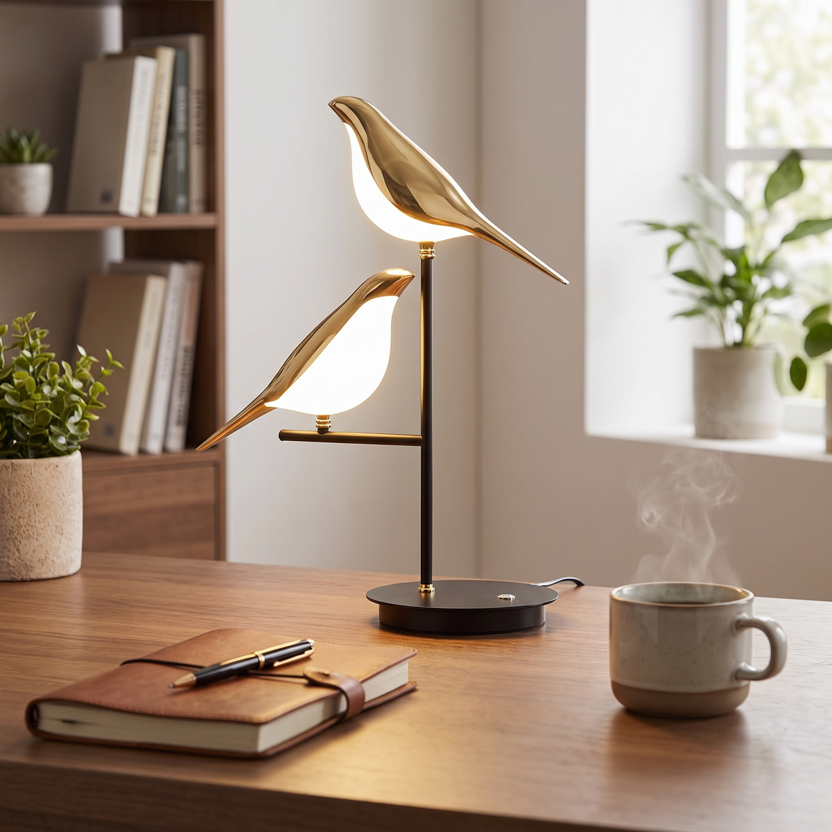 Twin Gold Bird LED Table Lamp - styled