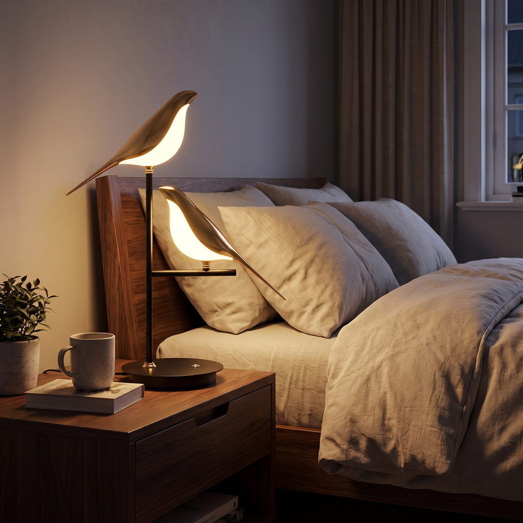 Twin Gold Bird LED Table Lamp - styled