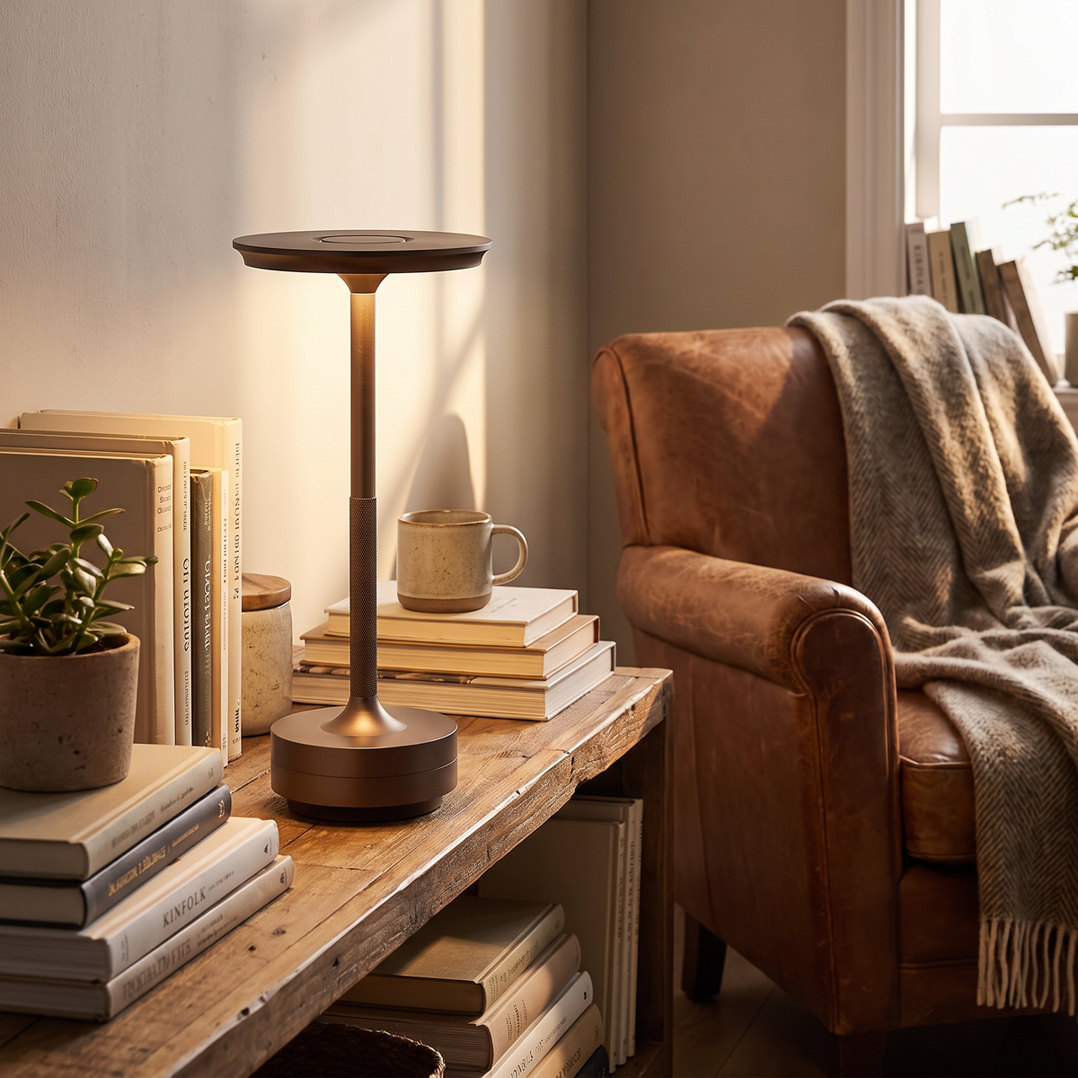 Cordless Disc Shade Touch Table Lamp - styled