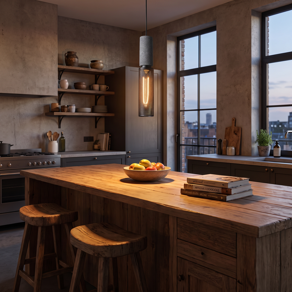 Concrete Cylinder Pendant Light - styled
