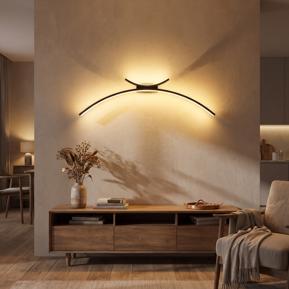 Curved Linear LED Wall Light - styled