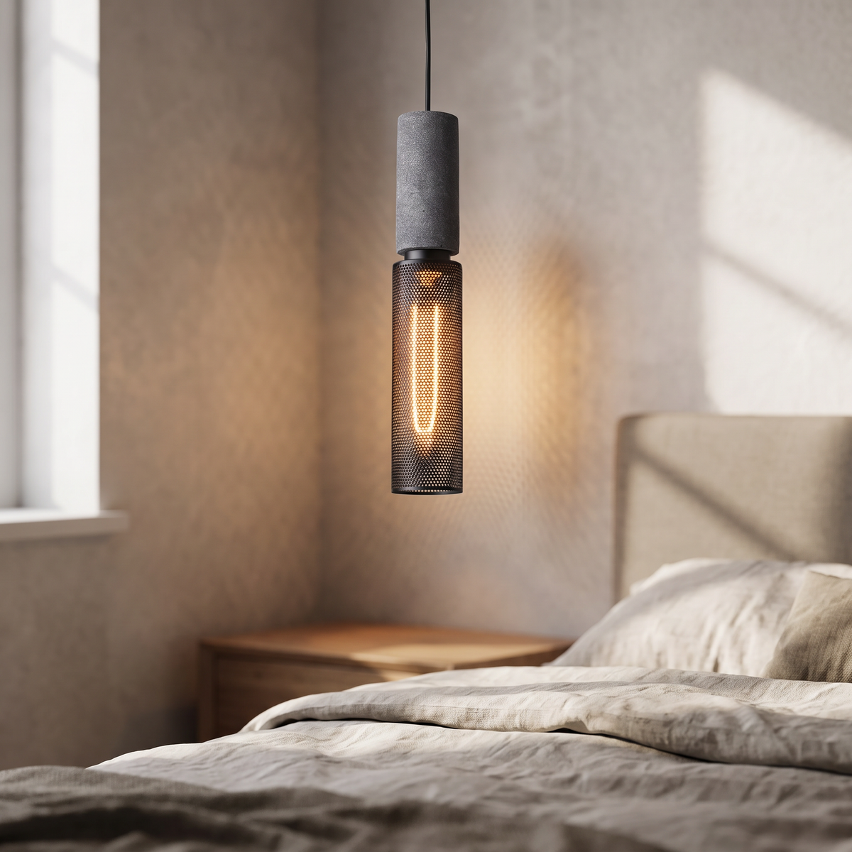 Concrete Cylinder Pendant Light - styled