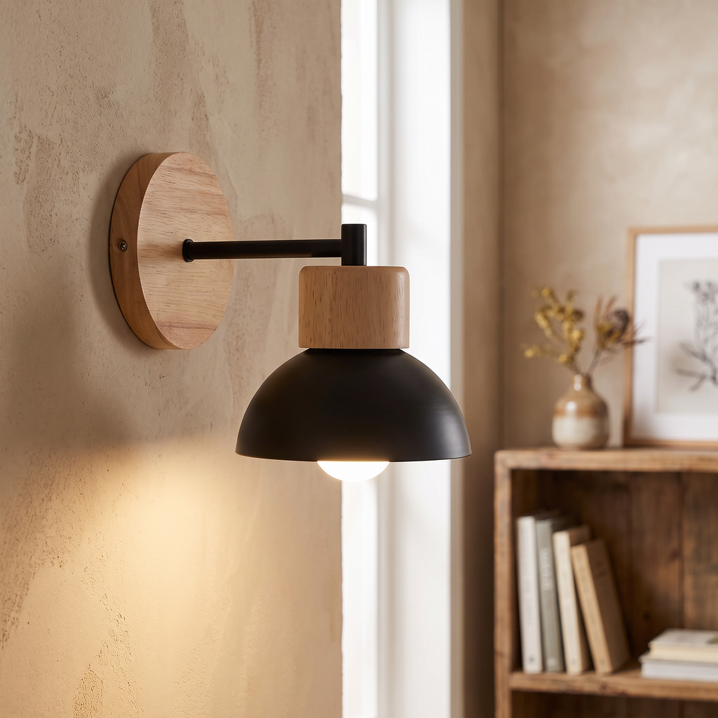 Wood Backplate Dome Wall Lamp - styled