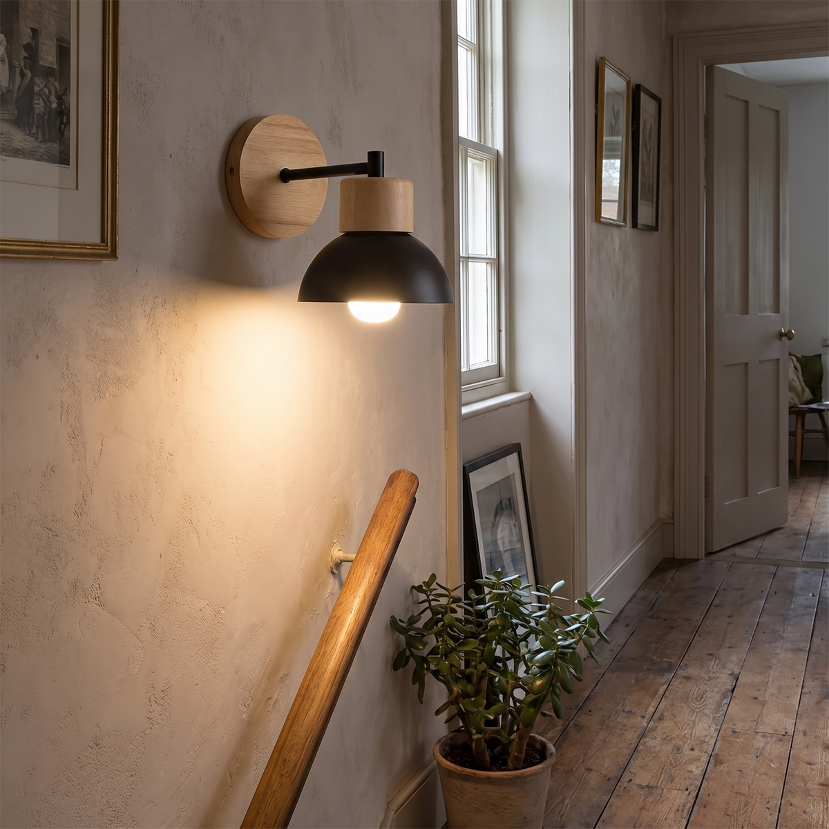 Wood Backplate Dome Wall Lamp - styled