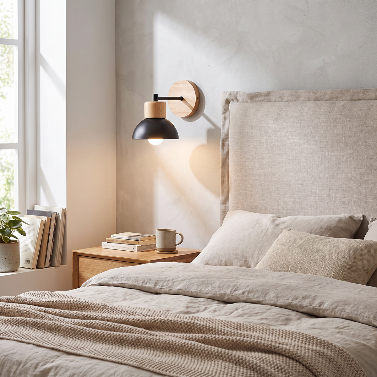 Wood Backplate Dome Wall Lamp - styled
