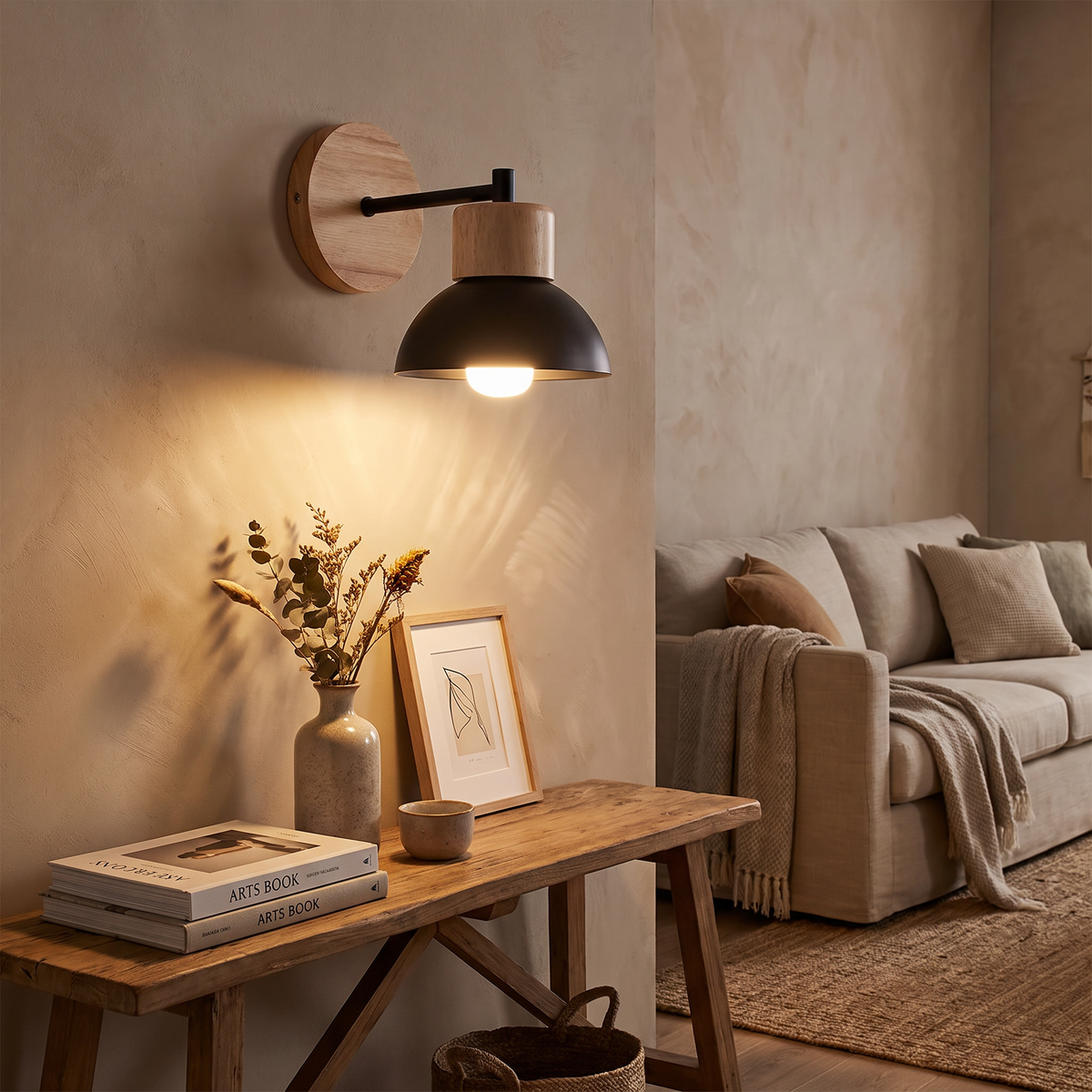 Wood Backplate Dome Wall Lamp - styled