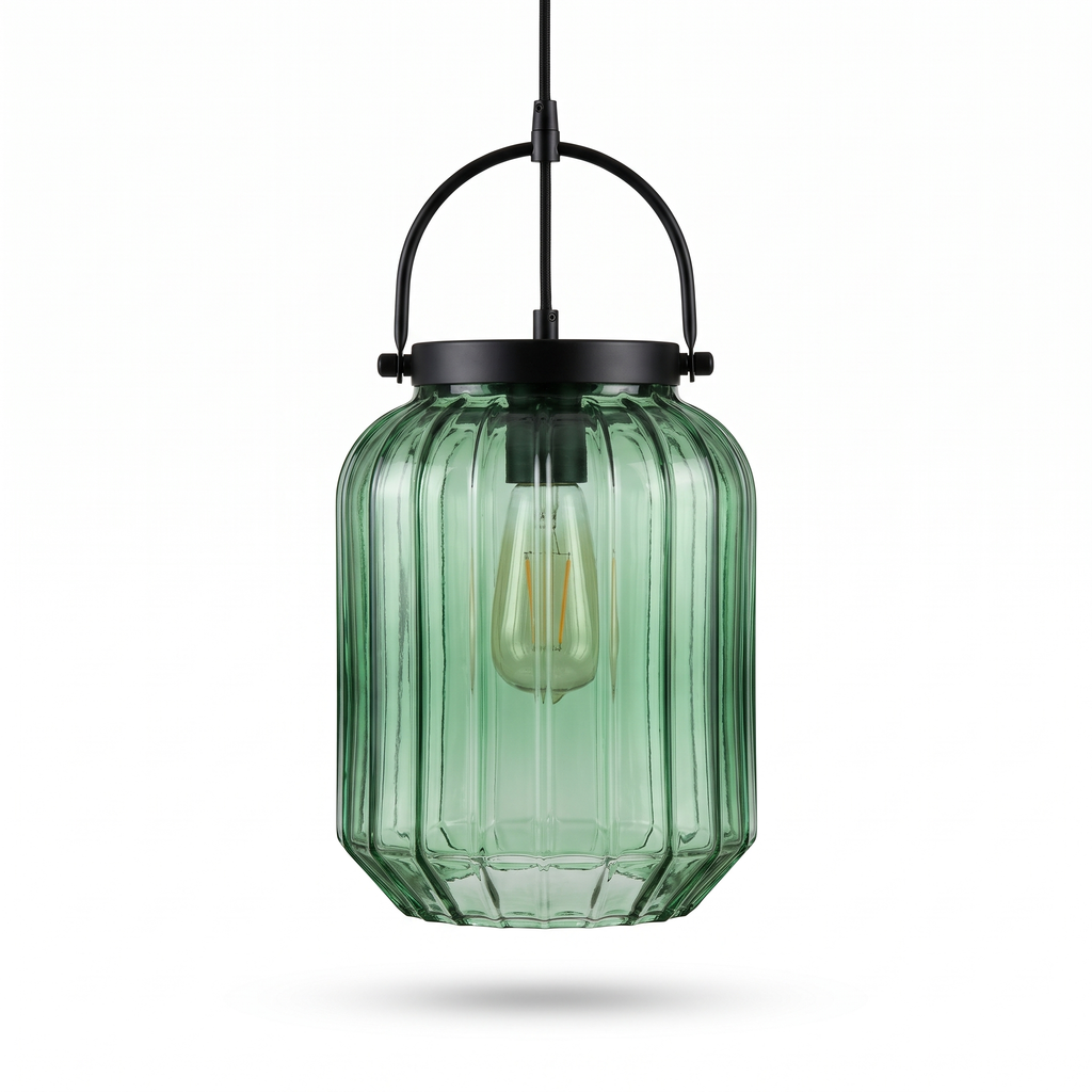 Ribbed Glass Lantern Pendant Light