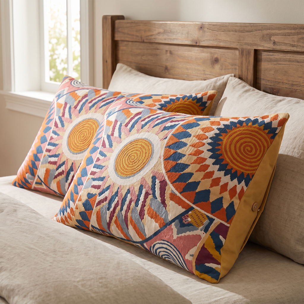Retro Sunburst Button-Closure Cotton Pillowcases, Set of 2 - lifestyle